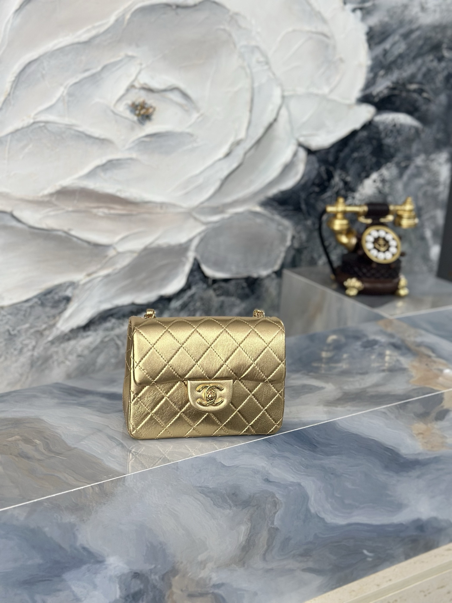 Ch*el mini square flap bag as3349 17.5cm