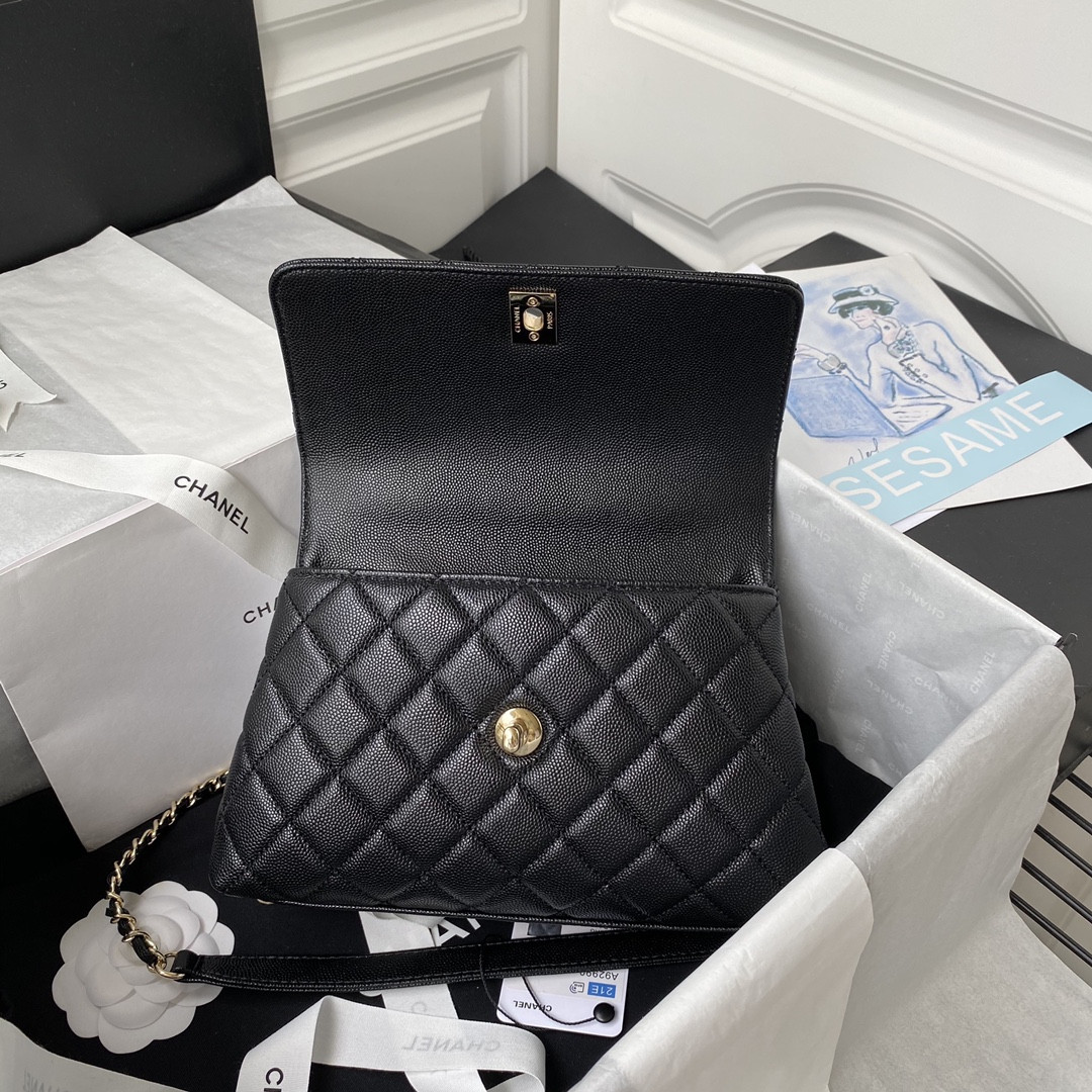 Ch*el coco flap bag with top handle a92990 24x14x10cm