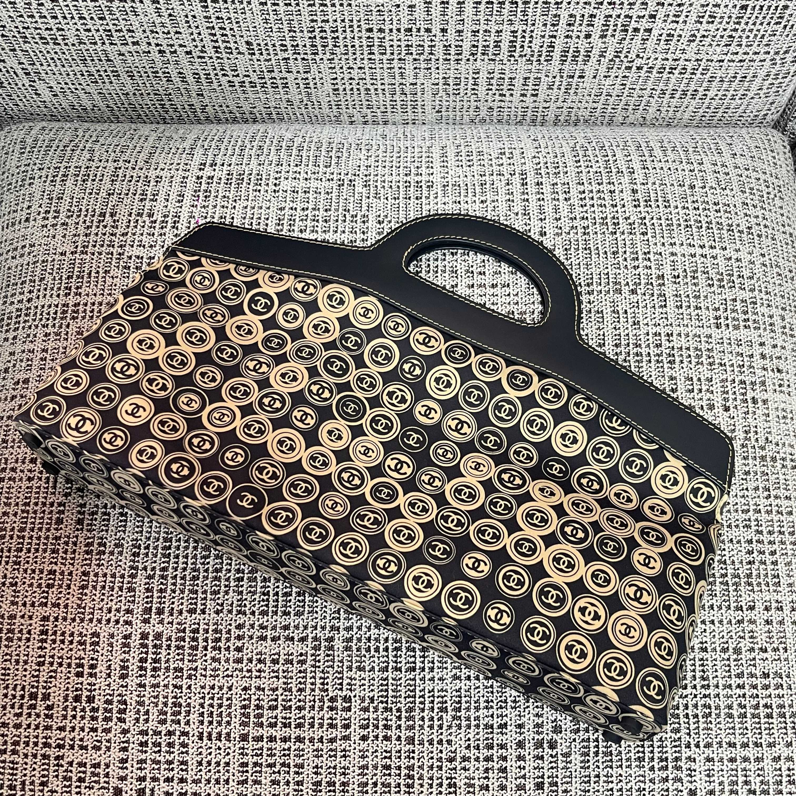 Ch*el vintage hard-handled tote bag 46x34x8cm