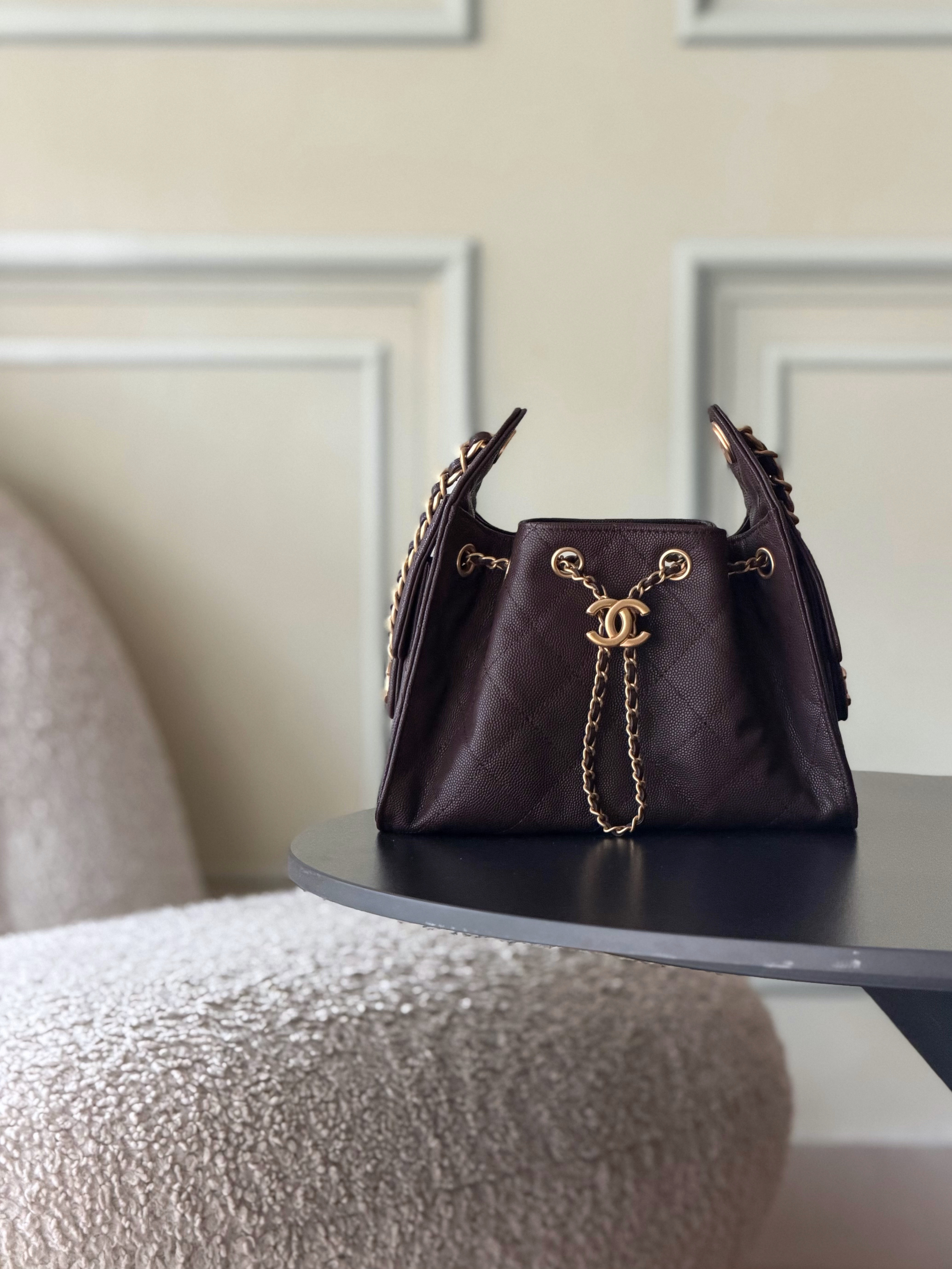 Ch*el 25c bucket bag coffee 20x22x12.5cm