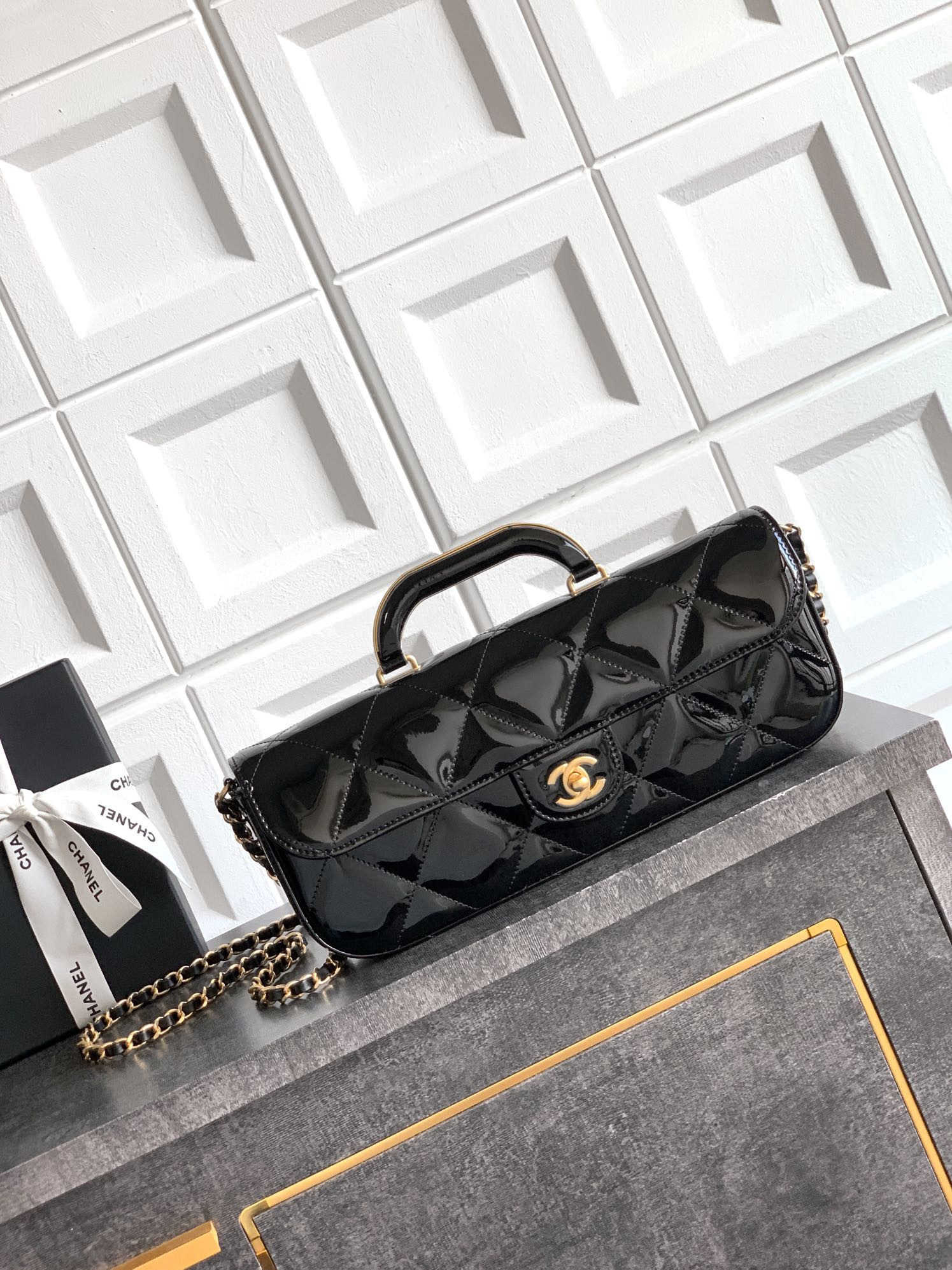 Ch*el large flap bag with top handle 12.5x30x5cm