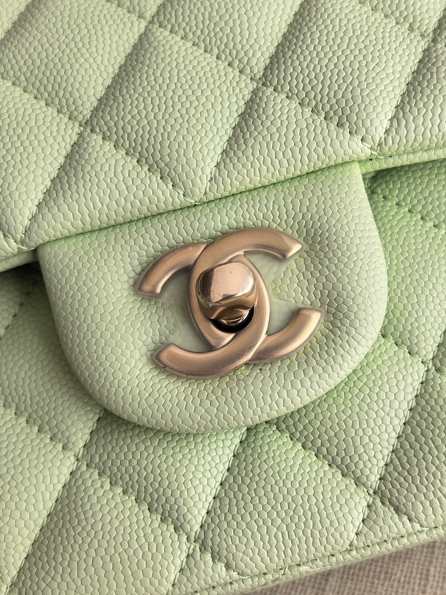 Ch*el classic flap handbag mint green bag with light gold hardware a01113 23x14.5x6cm