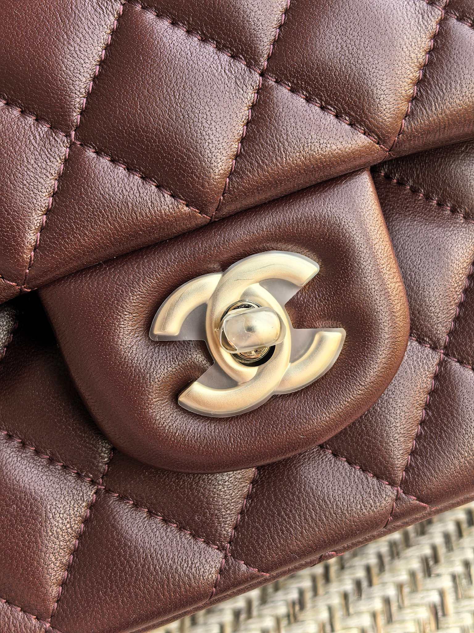 Ch*el classic flap bag chocolate brown with light gold hardware 15.5x25.5x6.5cm
