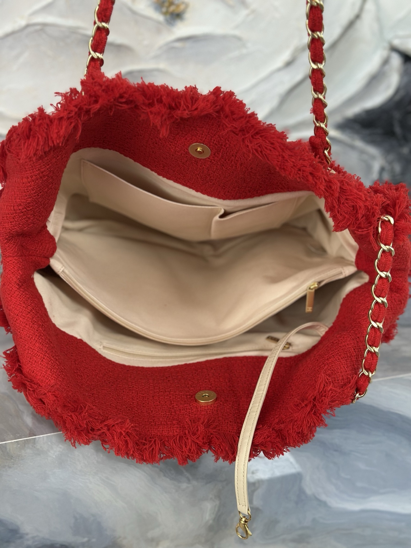 Ch*el vintage linen tassel tote straw bag as3358 48x35x17cm