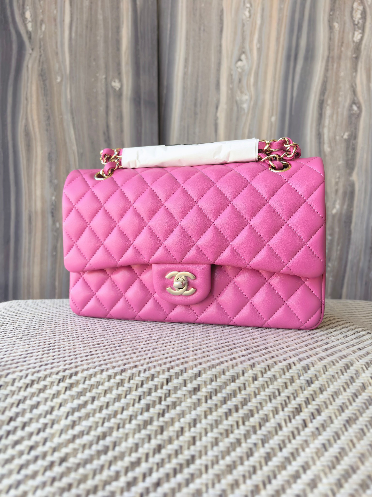 Ch*el classic flap bag rose with light gold hardware 15.5x25.5x6.5cm