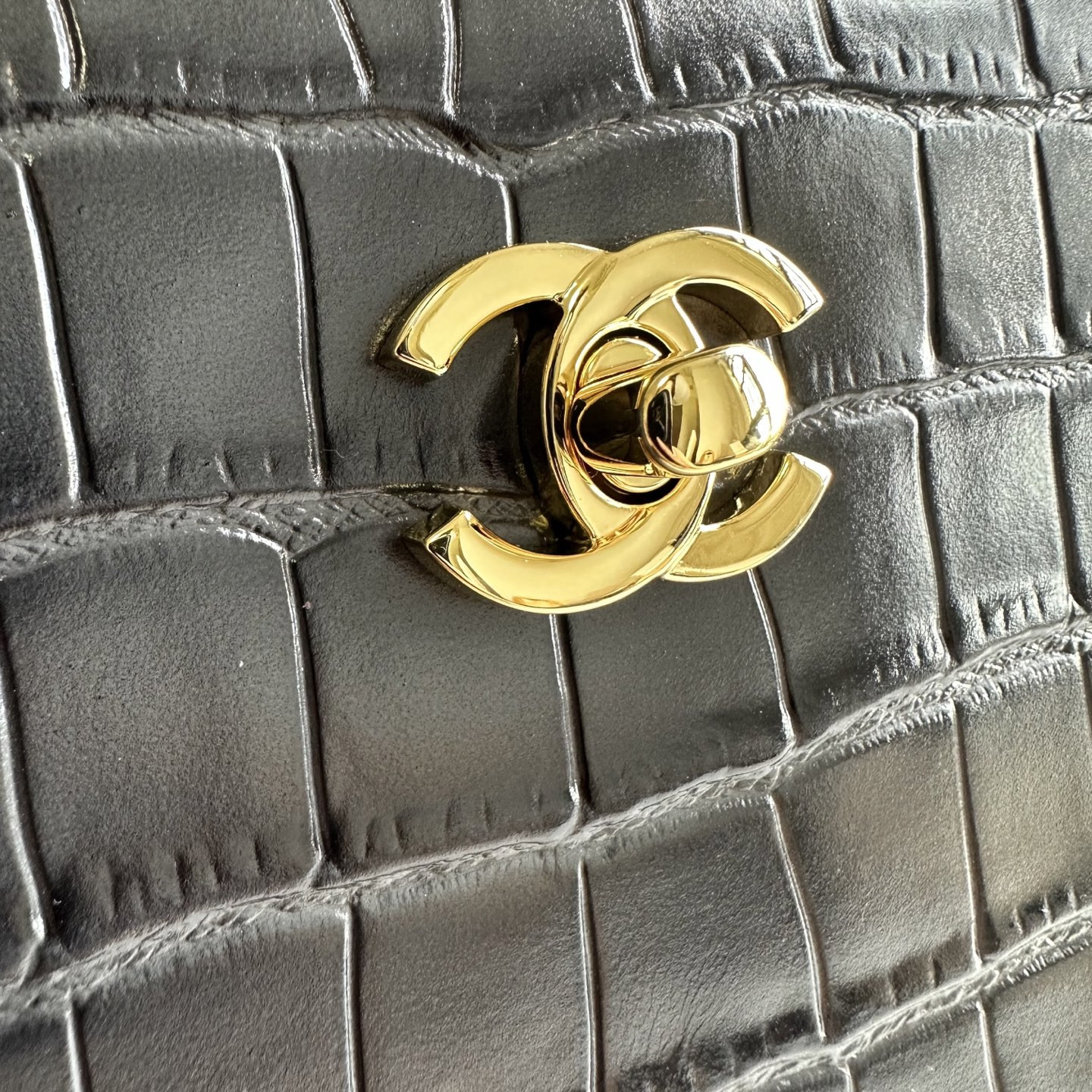 Ch*el tote crocodile-embossed bag gray 35x20x13cm
