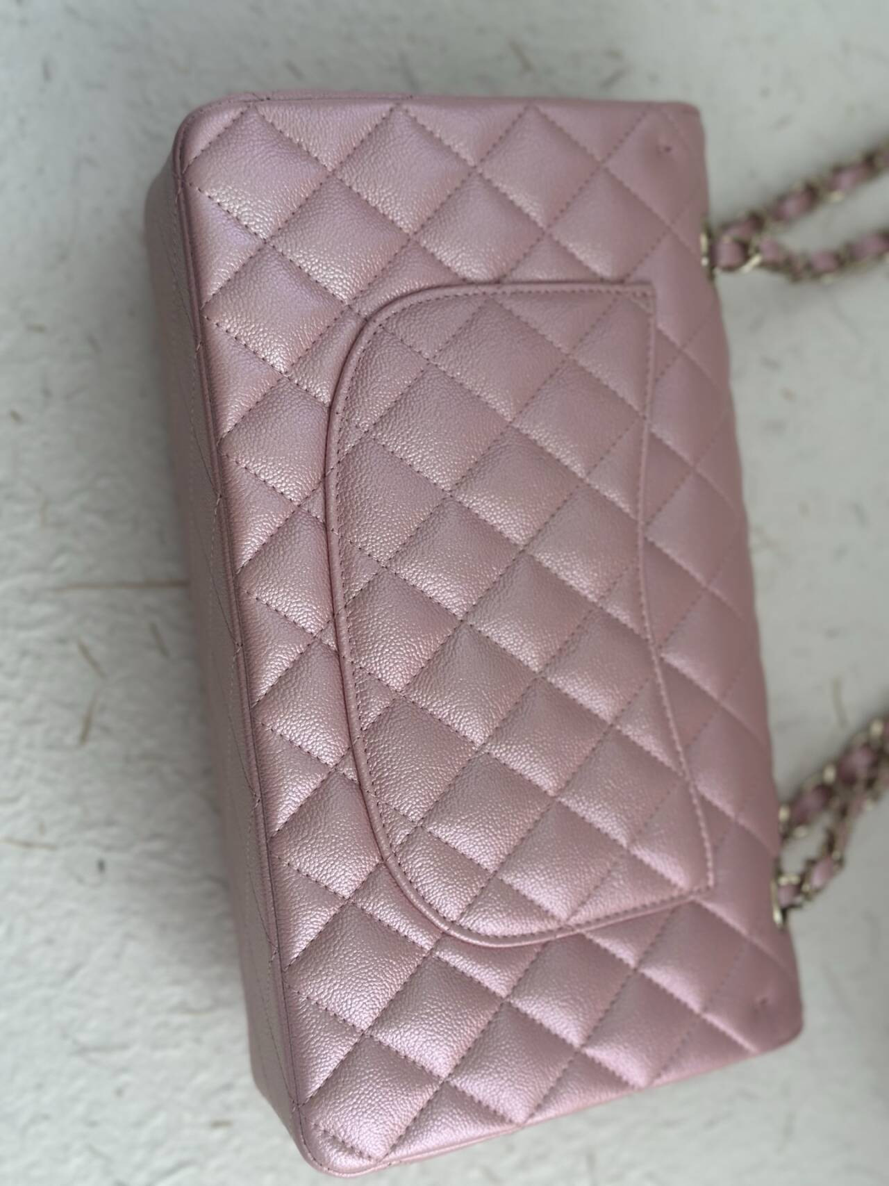 Ch*el flap bag pearlescent pink as1112 25.5x15x6cm