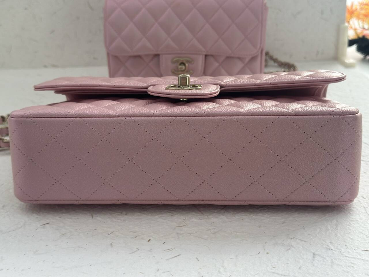 Ch*el flap bag pearlescent pink as1112 25.5x15x6cm