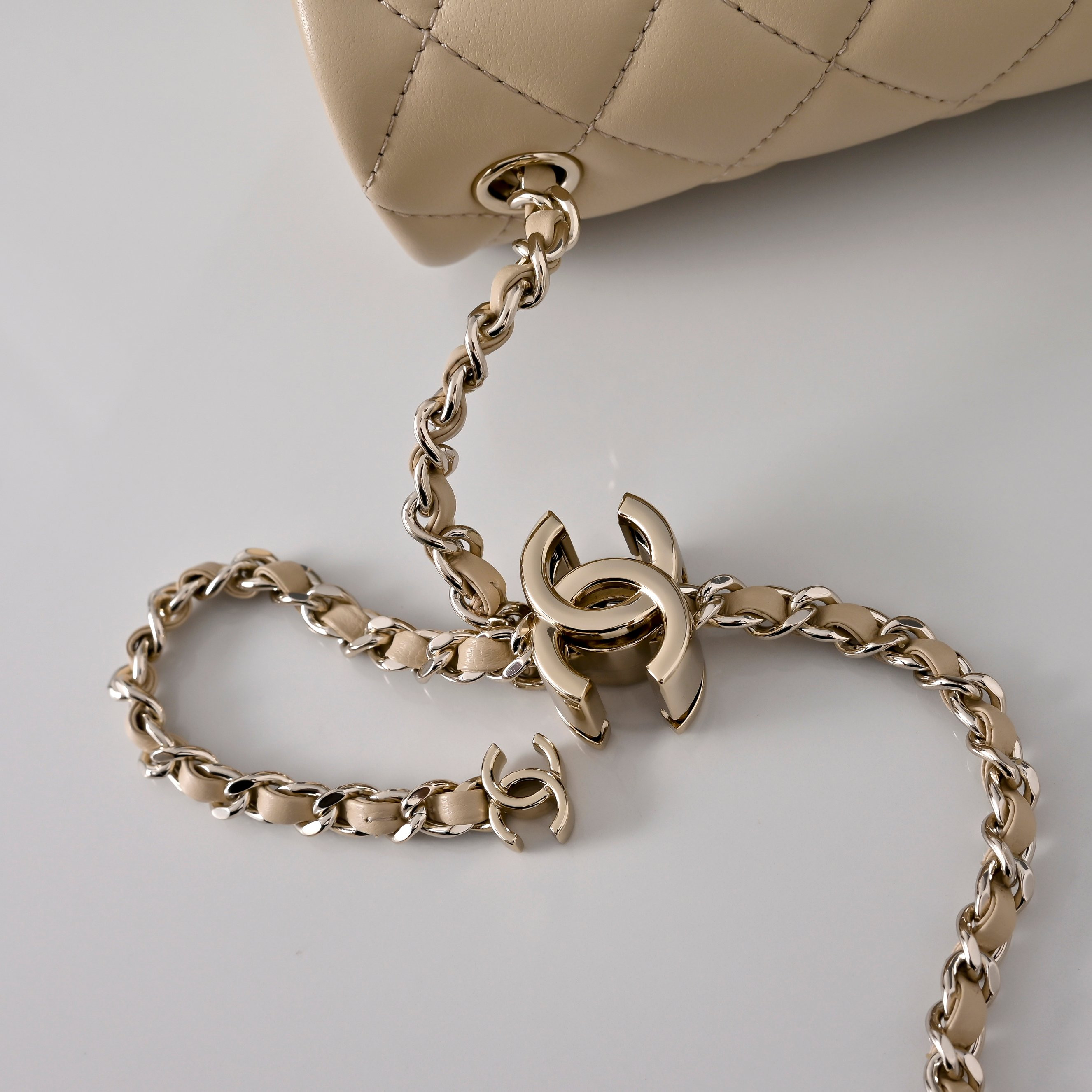 Ch*el classic flap handbag cf in milk tea with light gold hardware as5759 20x13x7cm
