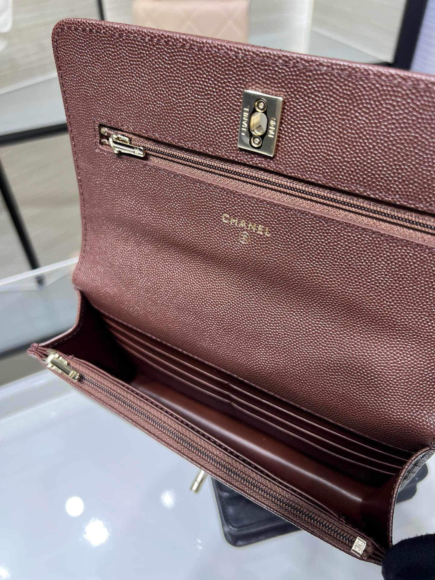 Ch*el flap bag with top handle 19x12x3.5cm