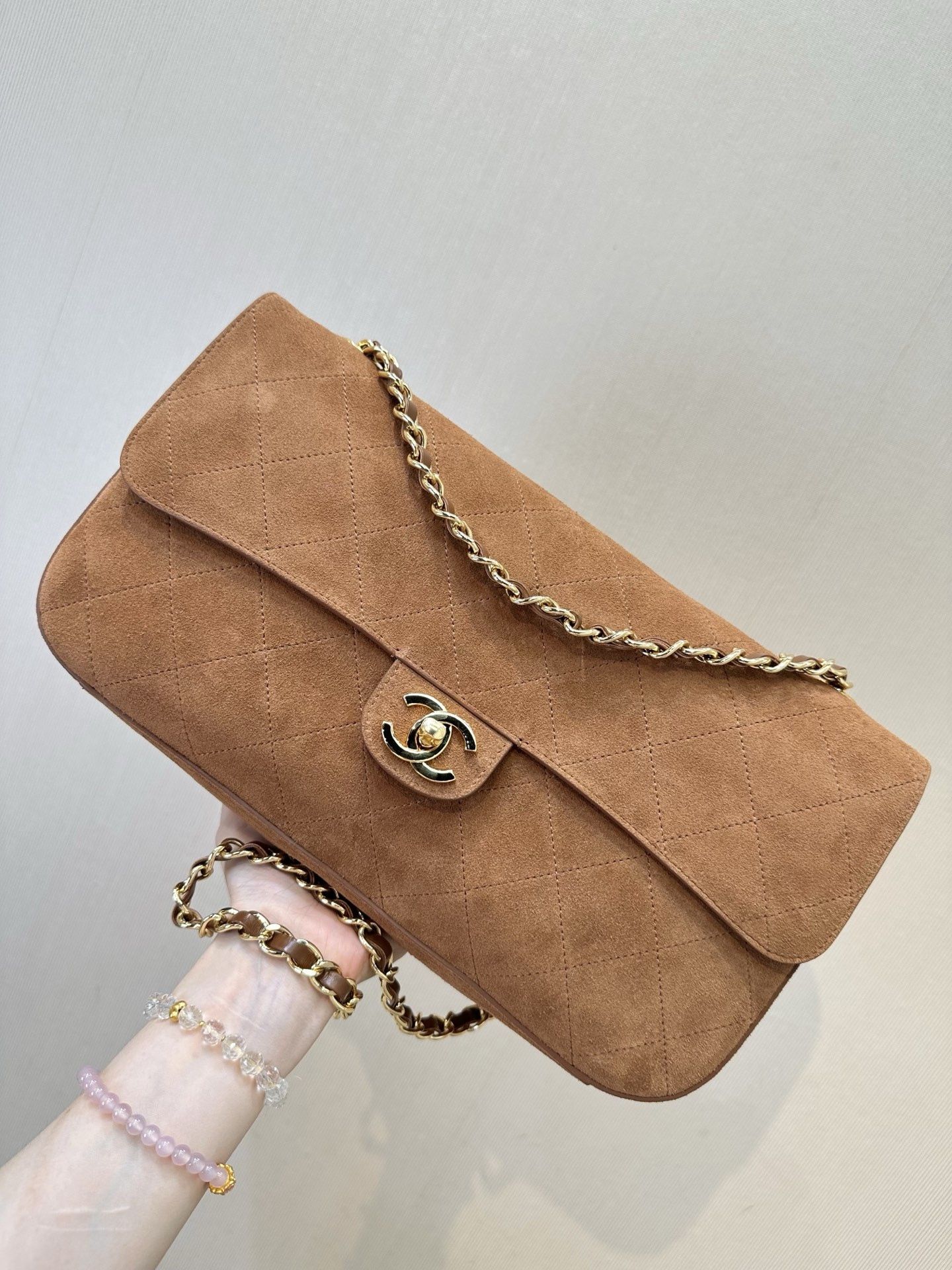 Ch*el maxi flap handbag brown as6281 19.5x32x10cm
