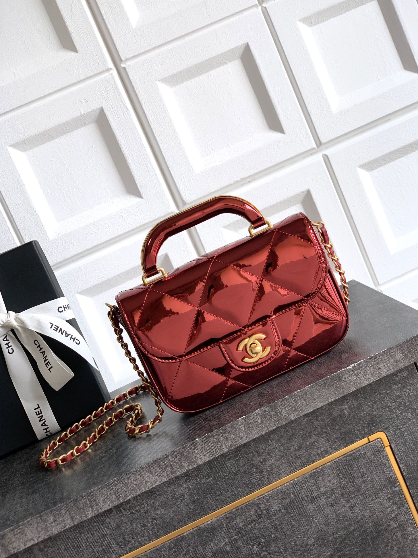 Ch*el mini flap bag with top handle 13x18.5x4.5cm
