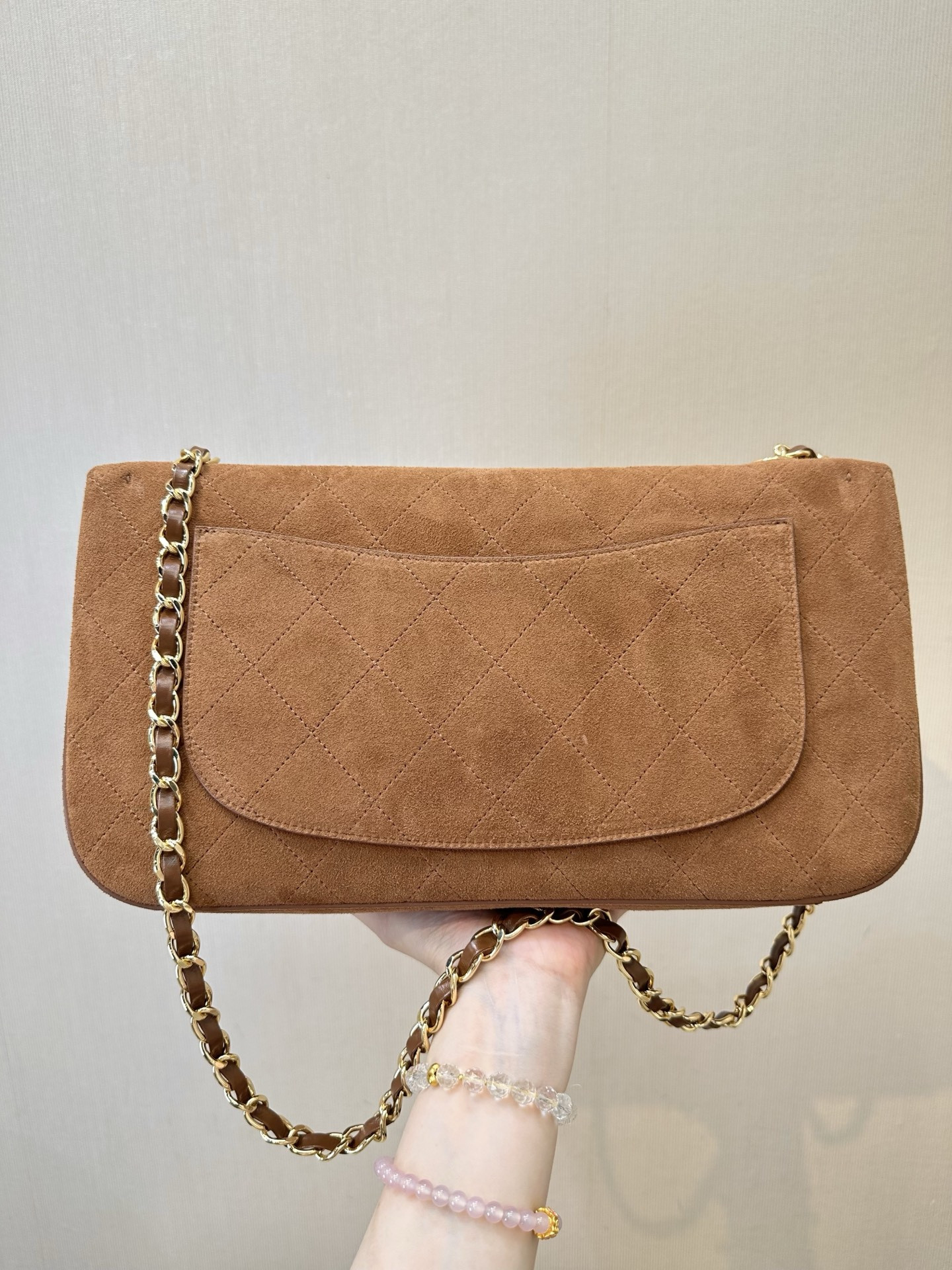 Ch*el maxi flap handbag brown as6281 19.5x32x10cm