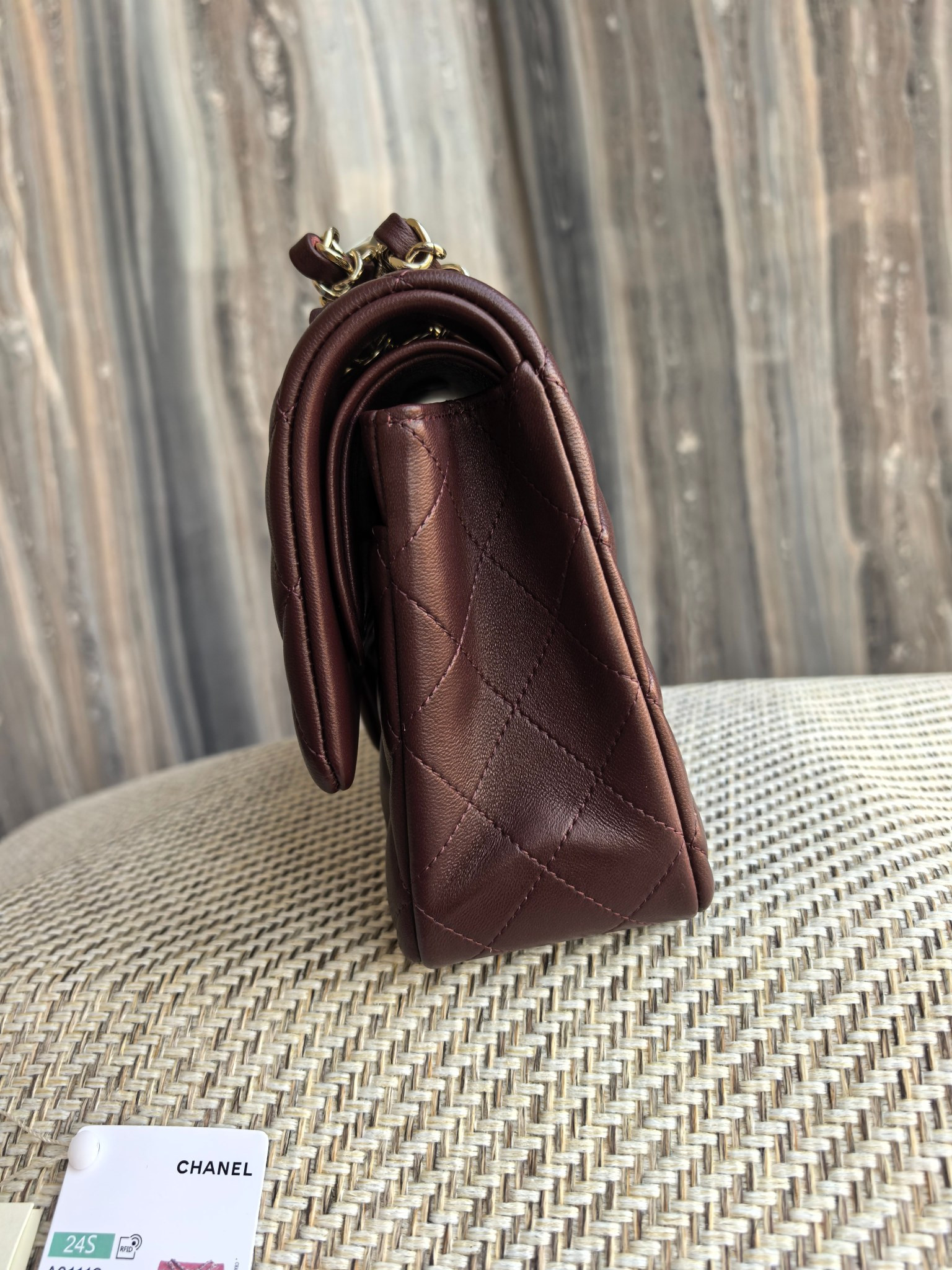 Ch*el classic flap bag chocolate brown with light gold hardware 15.5x25.5x6.5cm