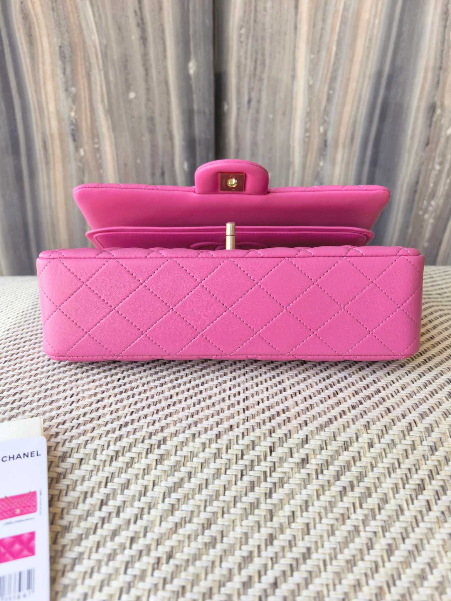 Ch*el classic flap bag rose with light gold hardware 15.5x25.5x6.5cm