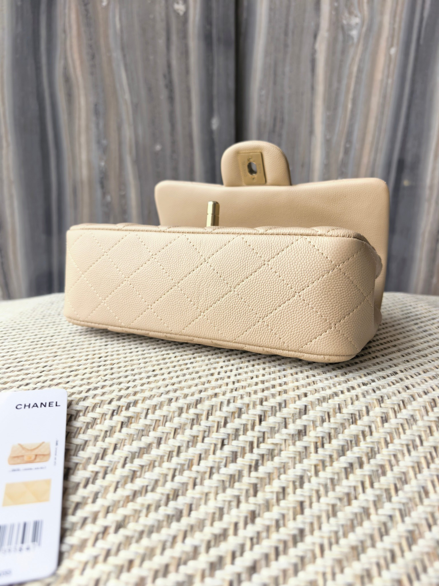 Ch*el mini flap bag milky tea color light gold hardware 20x12x6cm