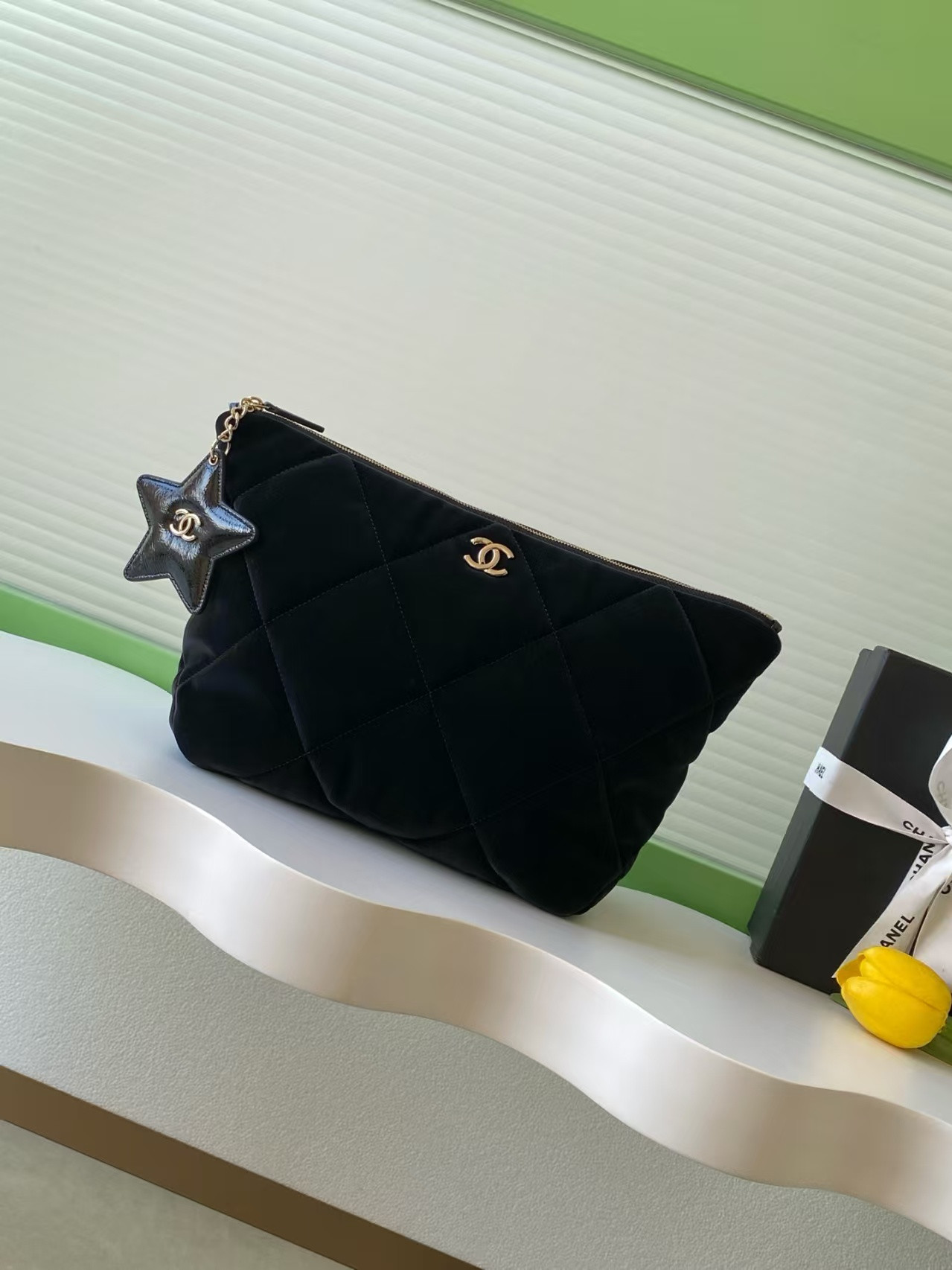Ch*el zipped case 19.6x33x12cm