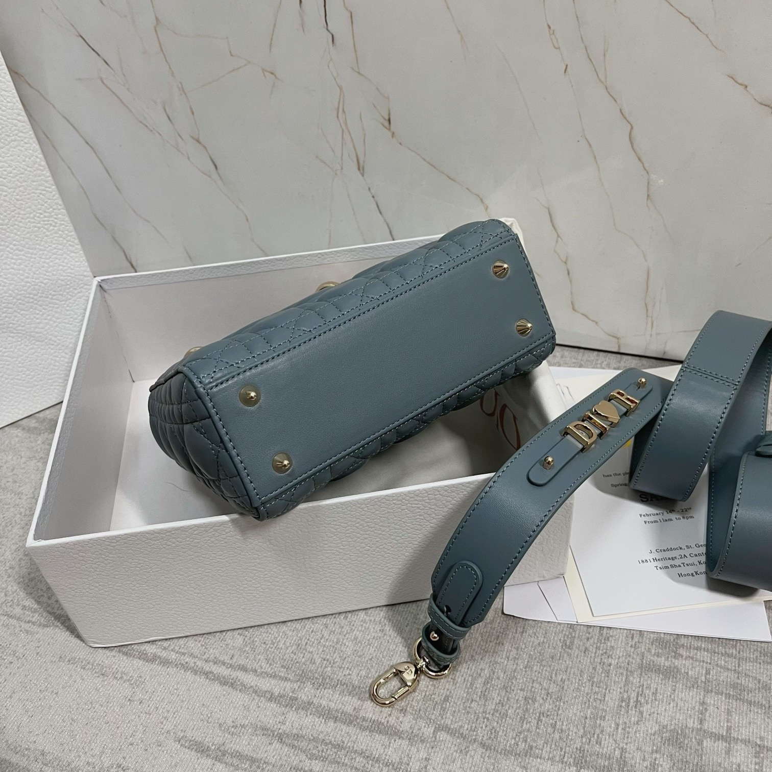 small lady D*or my abcD*or bag  cloud blue 8 x 6.5 x 3 inches