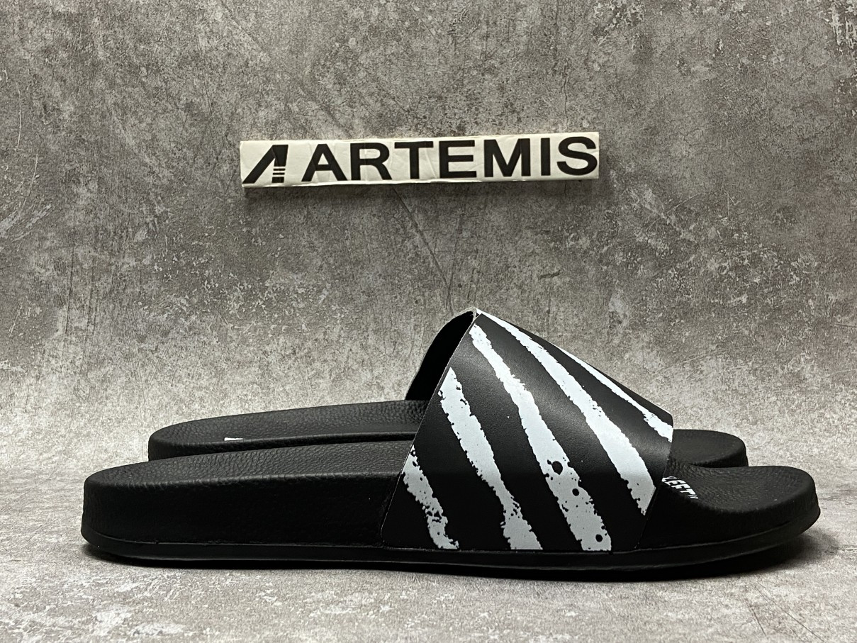 OFF-WHITE Spray Stripes Slide Black White (No Shoe Box)