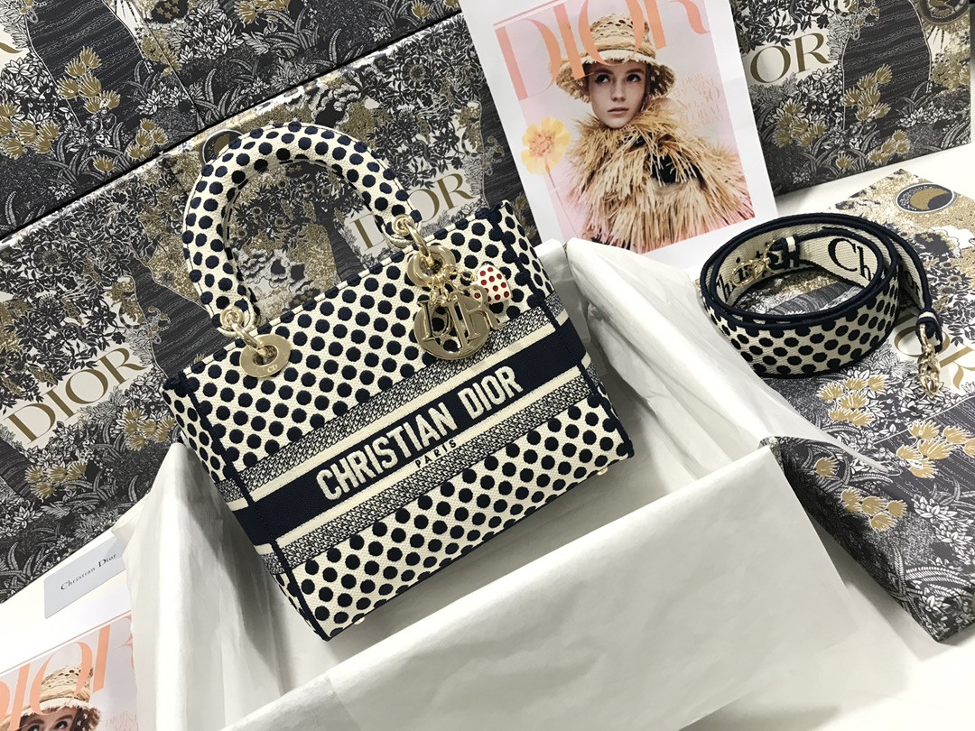 medium D*or lady d-lite bag polka dots 24 x 20 x 11 cm