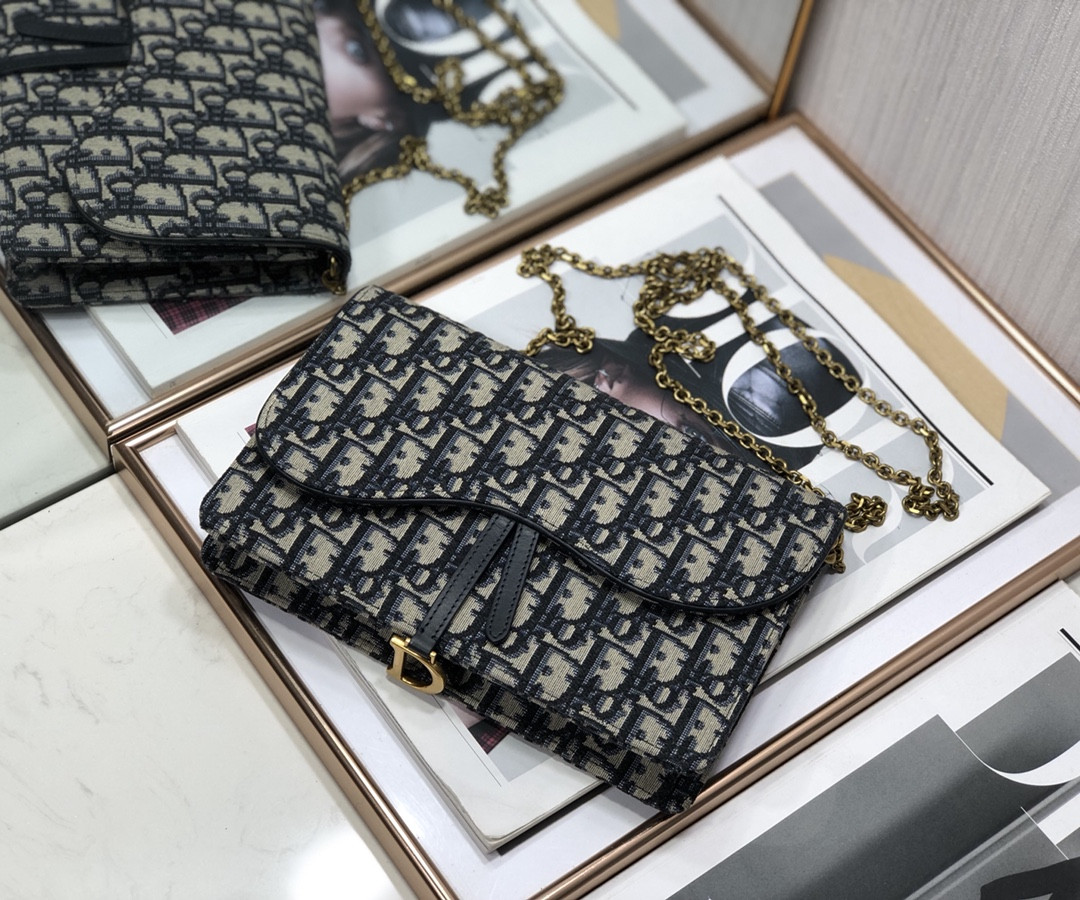 D*or saddle pouch blue D*or oblique jacquard 8.5 x 5.5 x 1.5 inches