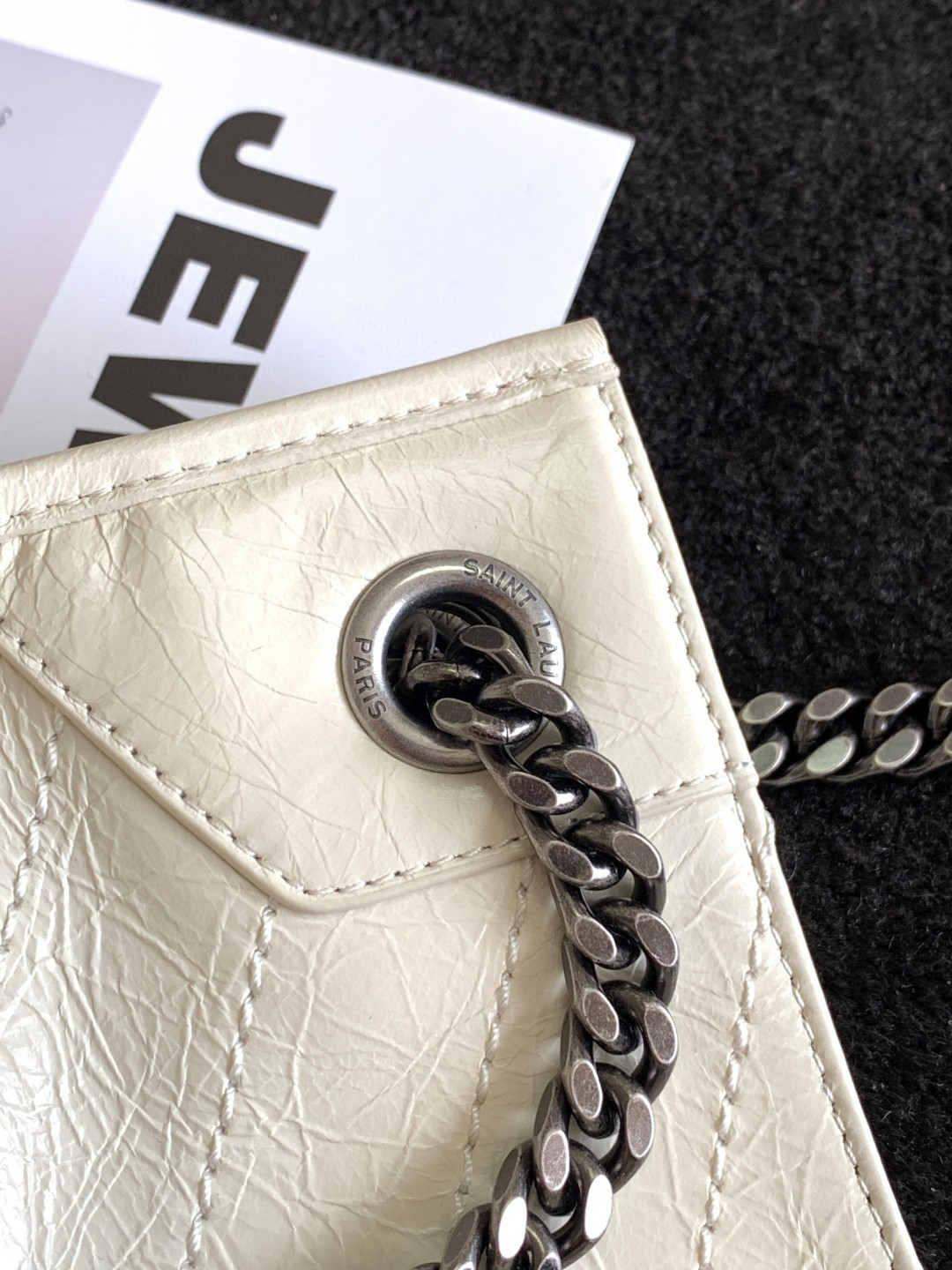 Y*L niki shopping in vintage leather white 12.9 x 10.6 x 4.5 inches