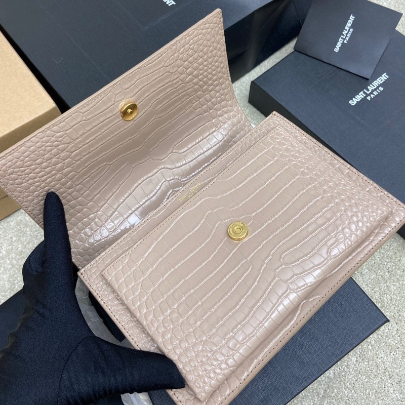 Y*L sunset medium in crocodile-embossed leather dark beige 8 x 6.2 x 2.5 inches