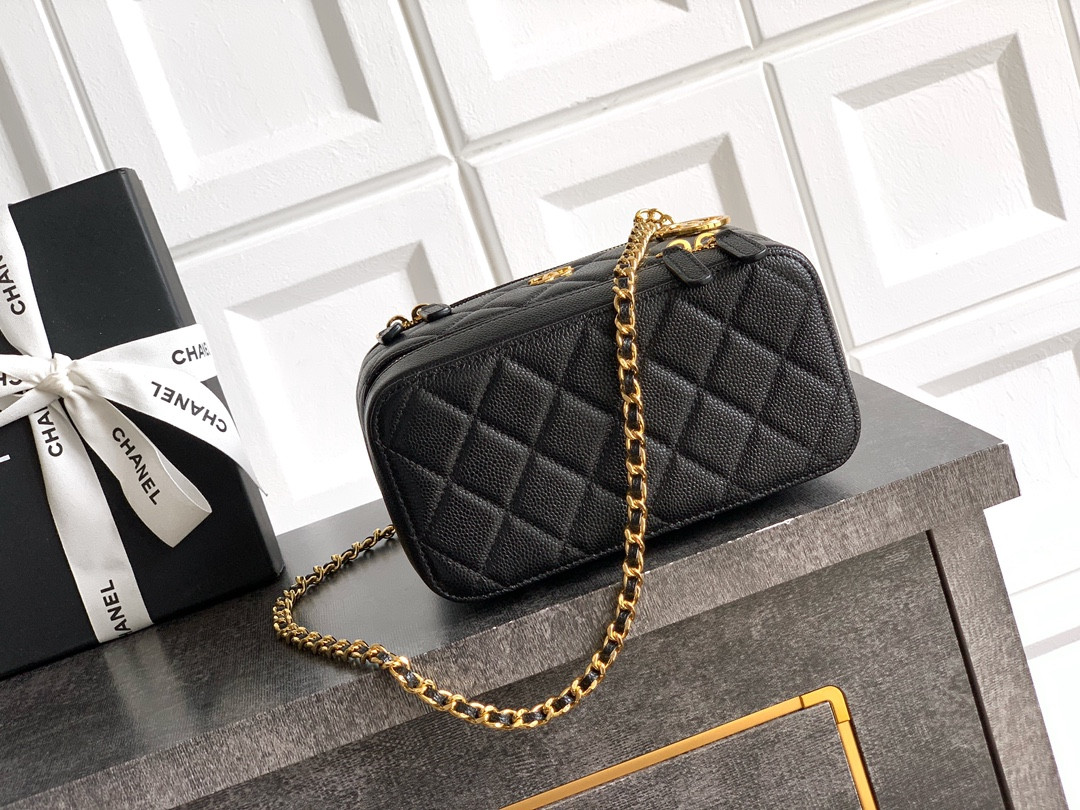 Ch*el leather cosmetic black bag 17x9.5x9cm